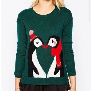 Hollister Penguin Green Holiday Christmas Sweater